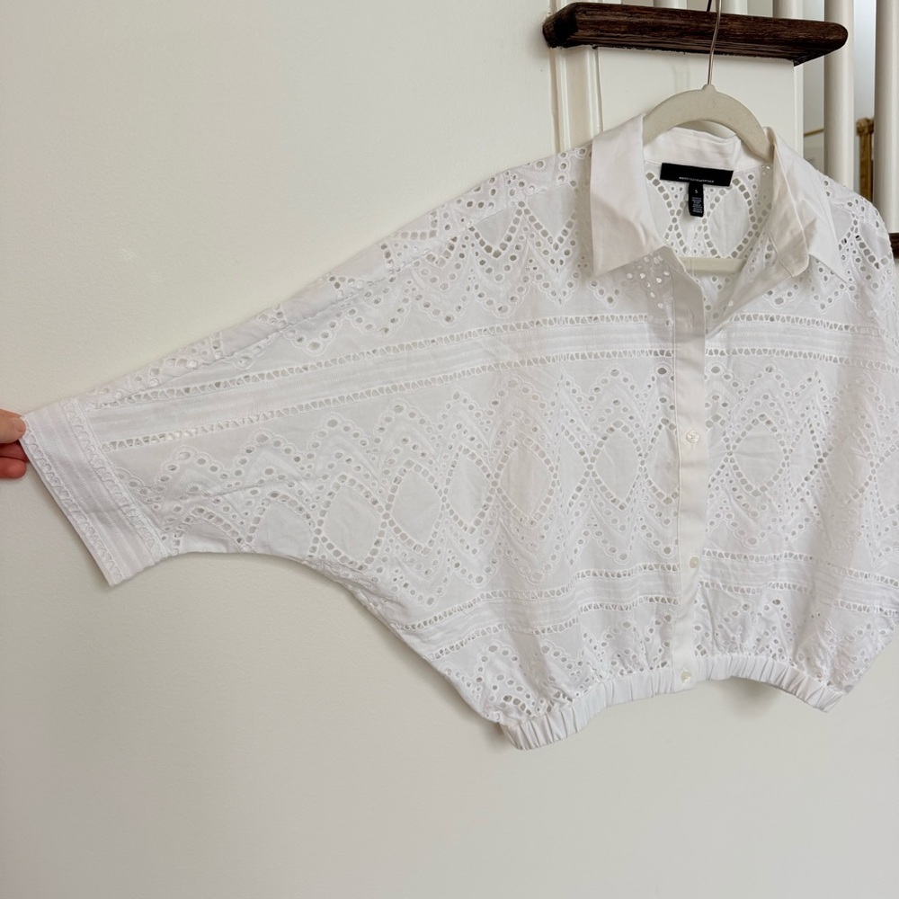 NWT WHBM Kimono Sleeve Eyelet Shirt Blouse - size small - white - Picture 10 of 10